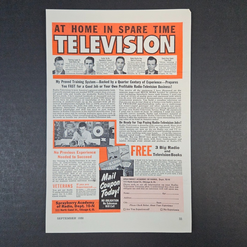1950 Sprayberry Academy of Radio Television Training Books Vintage Print Ad Shop
